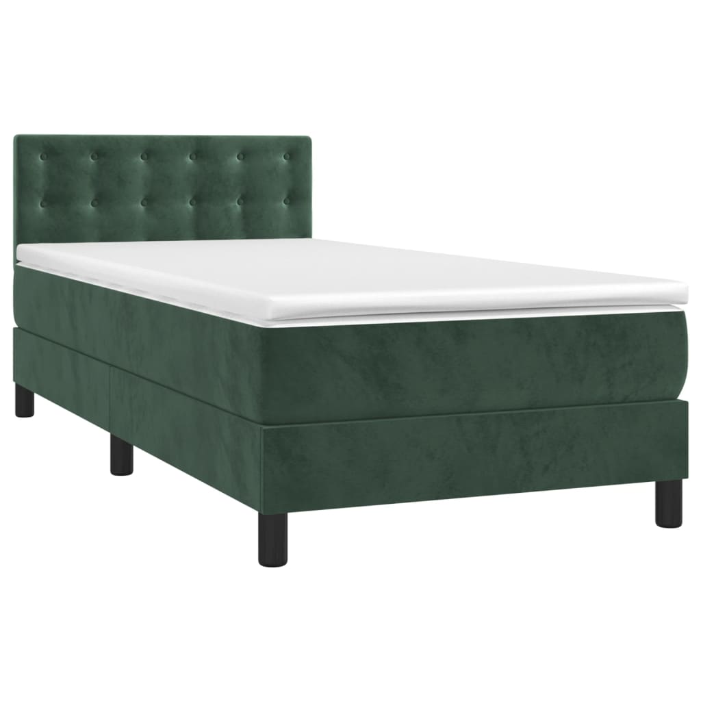 vidaXL Boxspringbett mit Matratze Dunkelgrün 80x200 cm Samt - Image 3