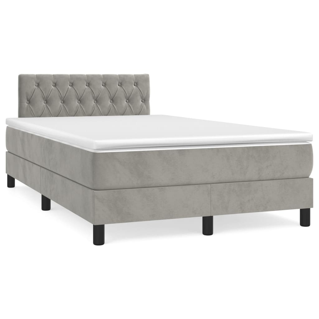 vidaXL Boxspringbett mit Matratze Hellgrau 120x200 cm Samt - Image 2