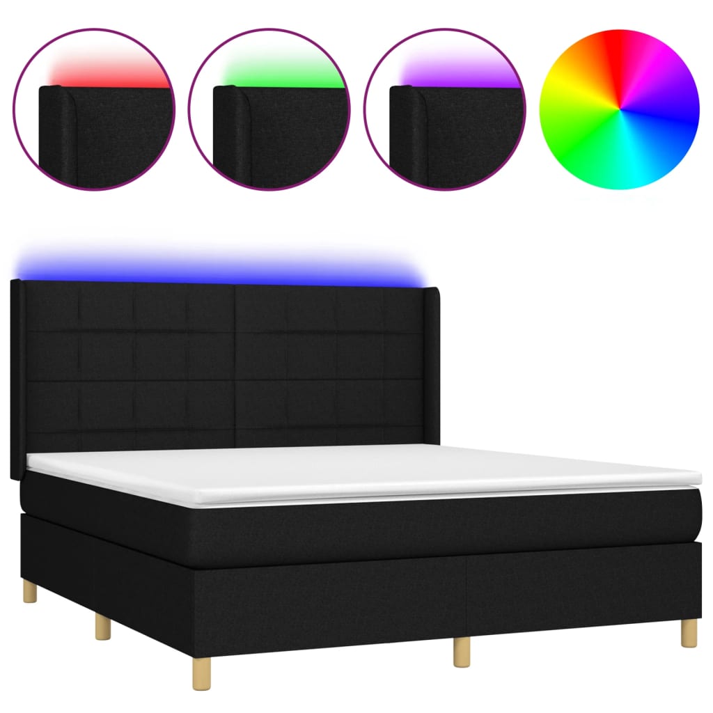 vidaXL Boxspringbett mit Matratze & LED Schwarz 180x200 cm Stoff - Image 2