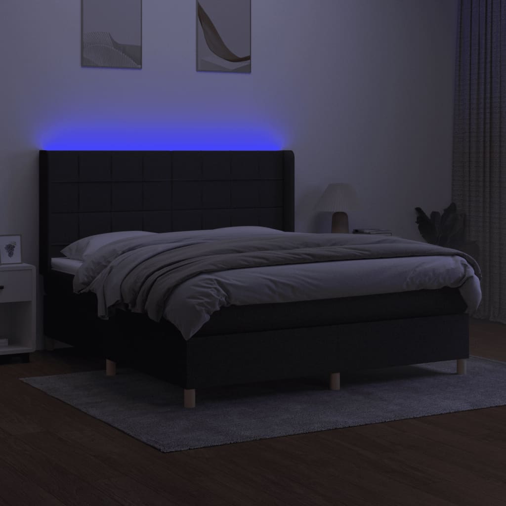 vidaXL Boxspringbett mit Matratze & LED Schwarz 180x200 cm Stoff - Image 3