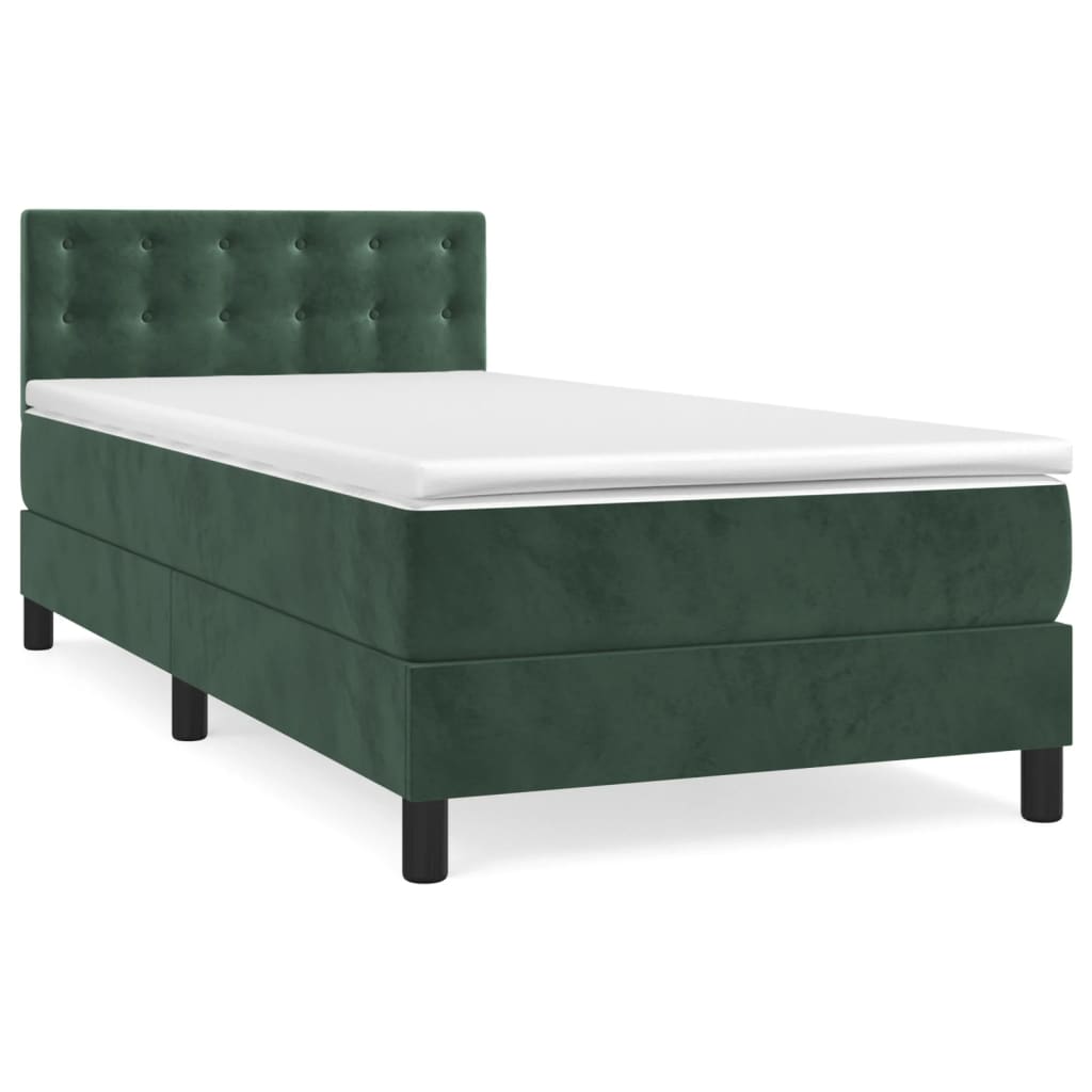 vidaXL Boxspringbett mit Matratze Dunkelgrün 90x200 cm Samt - Image 2
