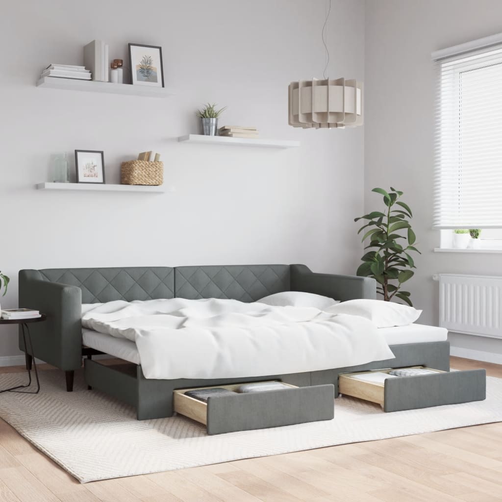 vidaXL Tagesbett Ausziehbar mit Schubladen Dunkelgrau 90x200 cm Stoff