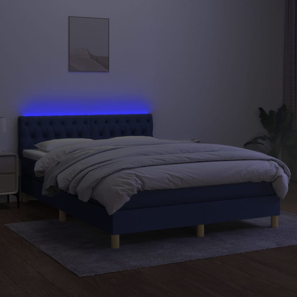 vidaXL Boxspringbett mit Matratze & LED Blau 140x190 cm Stoff - Image 4