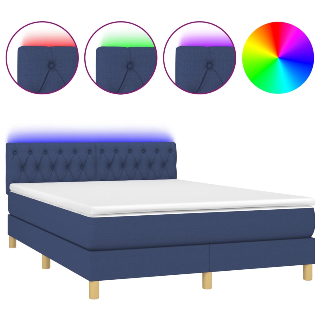 vidaXL Boxspringbett mit Matratze & LED Blau 140x190 cm Stoff - Image 2