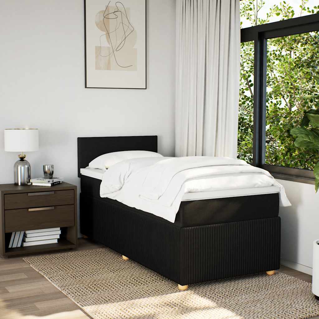 vidaXL Boxspringbett mit Matratze Schwarz 90x190 cm Stoff - Image 4