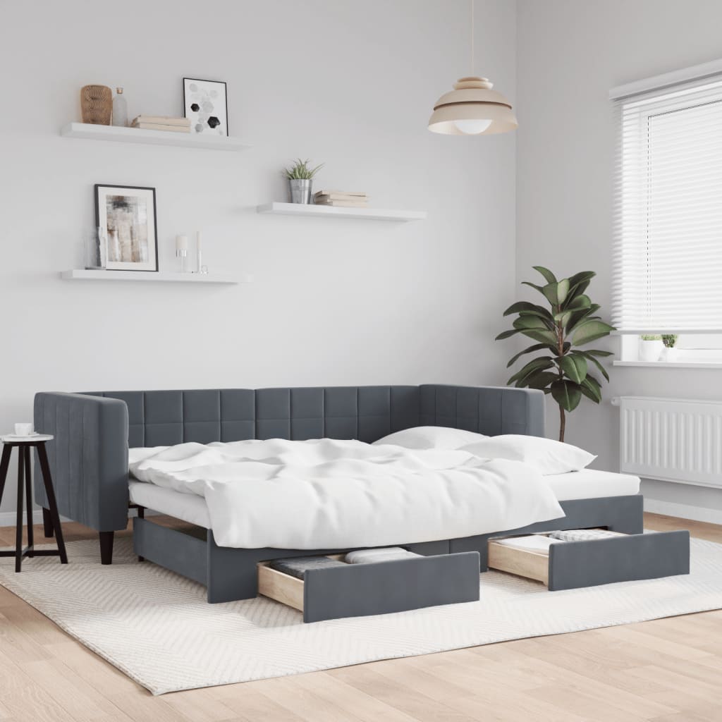 vidaXL Tagesbett Ausziehbar mit Schubladen Dunkelgrau 90x190 cm Samt