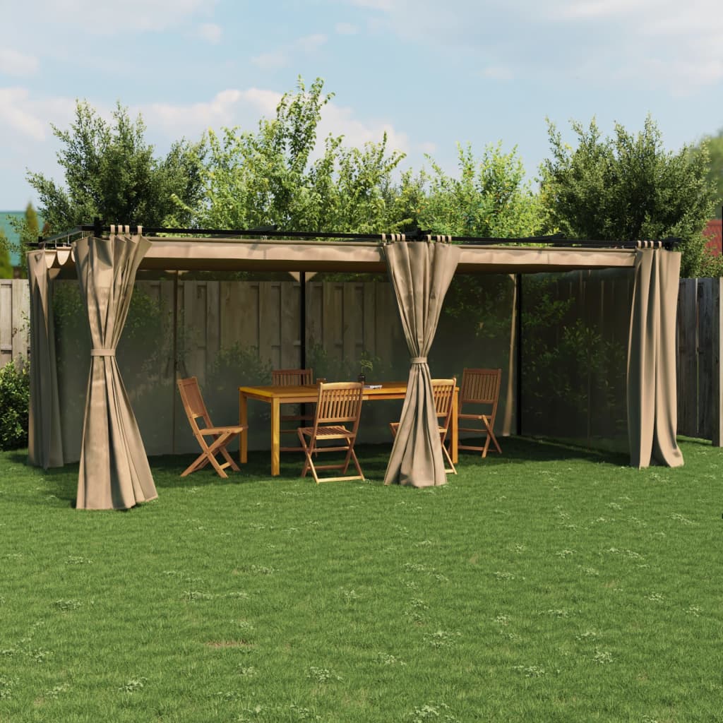 vidaXL Pavillon mit Vorhängen Taupe 6x3 m Stahl
