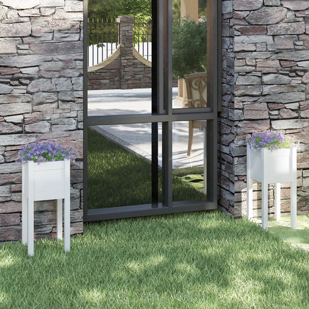 vidaXL Pflanzkübel 2 Stk. Weiß 31x31x70 cm Massivholz Kiefer