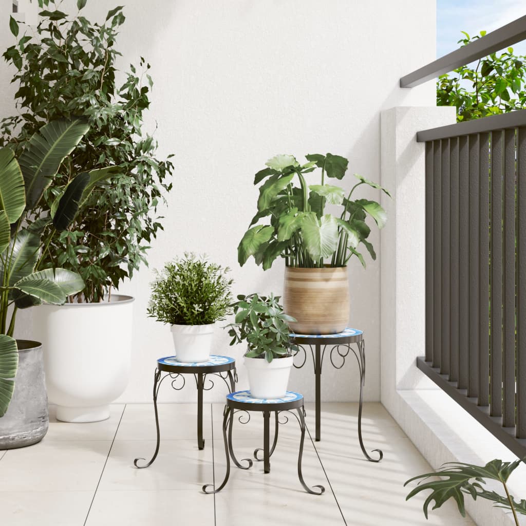 vidaXL Pflanzenständer 3 Stk. Blau und Weiß Keramik - Image 3