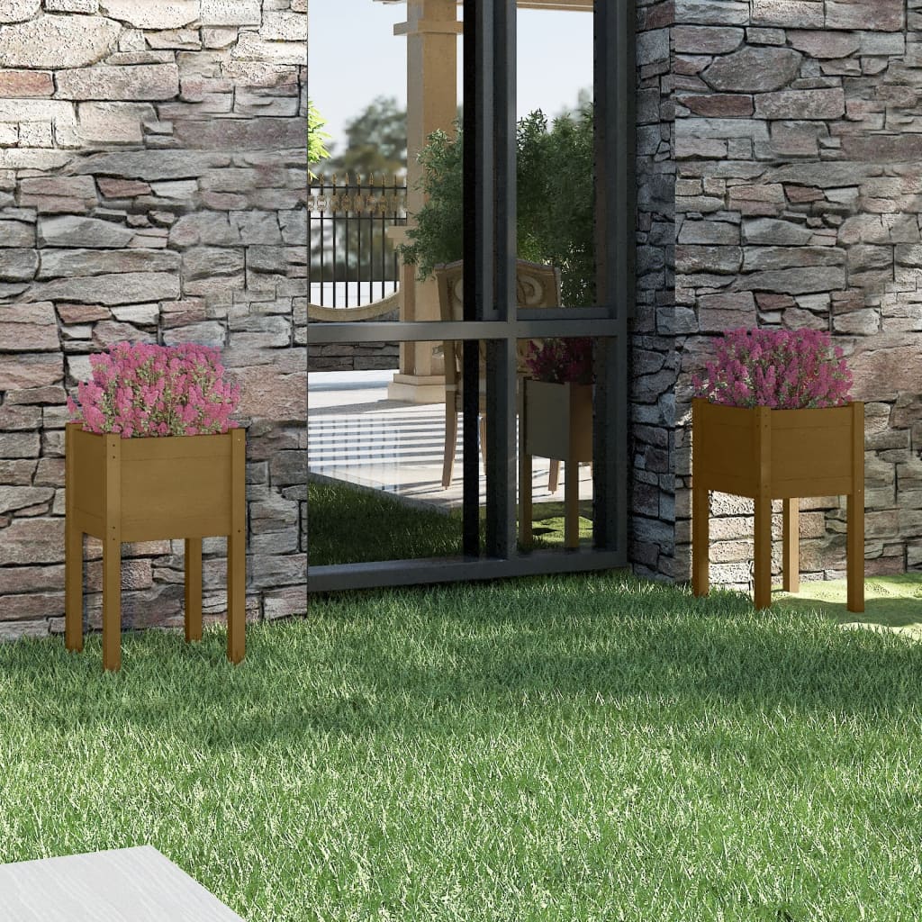 vidaXL Pflanzkübel 2 Stk. Honigbraun 40x40x70 cm Massivholz Kiefer