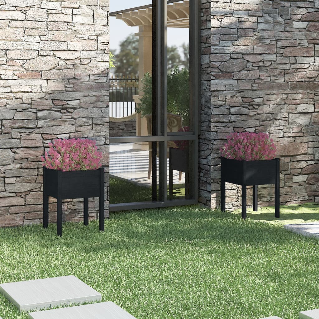 vidaXL Pflanzkübel 2 Stk. Schwarz 50x50x70 cm Massivholz Kiefer