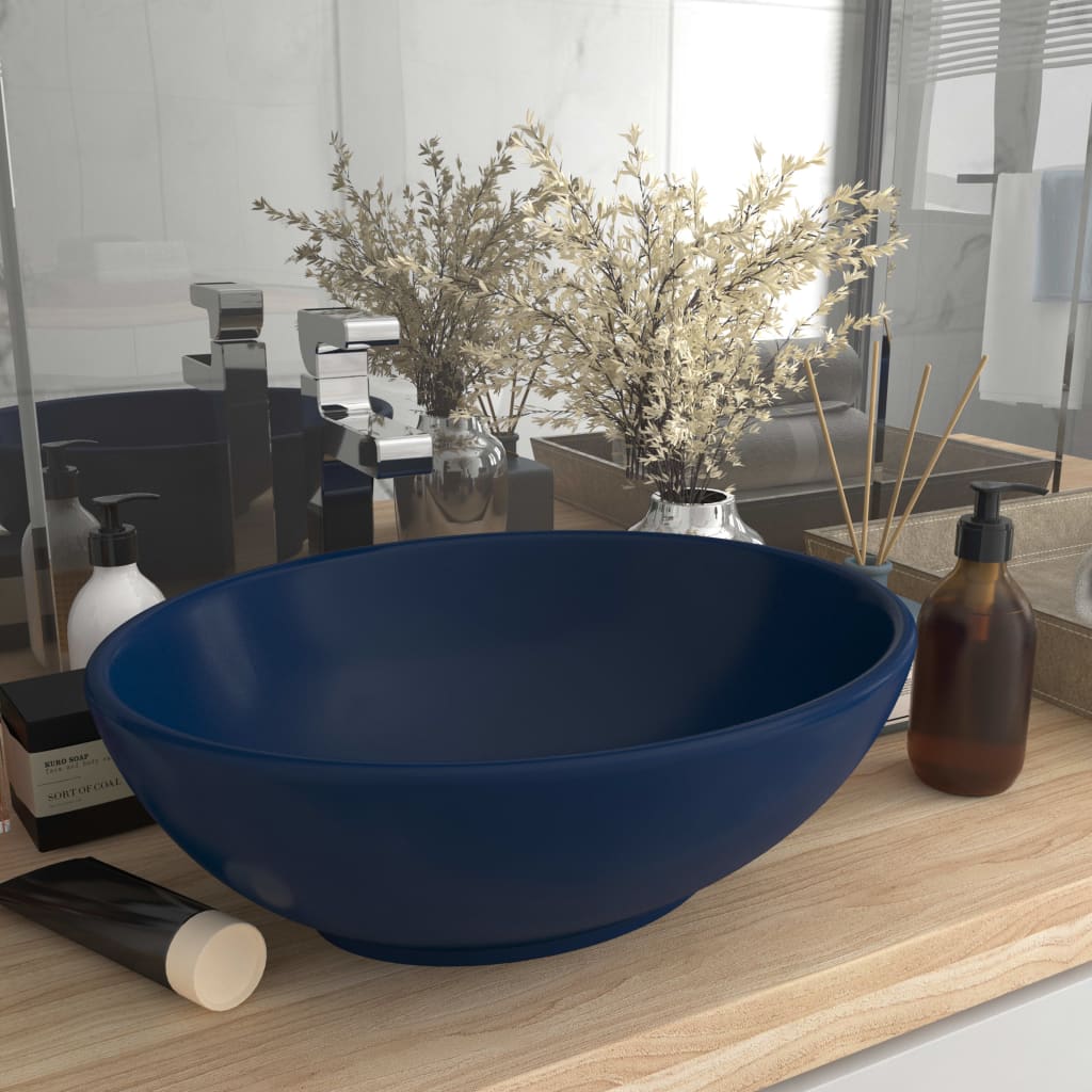 vidaXL Luxuriöses Ovales Waschbecken Matt Dunkelblau 40x33 cm Keramik
