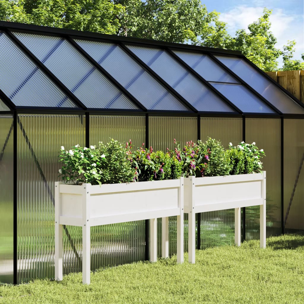 vidaXL Pflanzkübel 2 Stk. mit Beinen Weiß Massivholz Kiefer