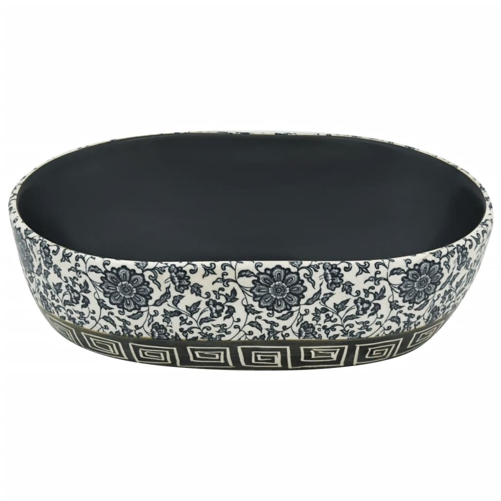 vidaXL Aufsatzwaschbecken Schwarz und Blau Oval 47x33x13 cm Keramik - Image 4