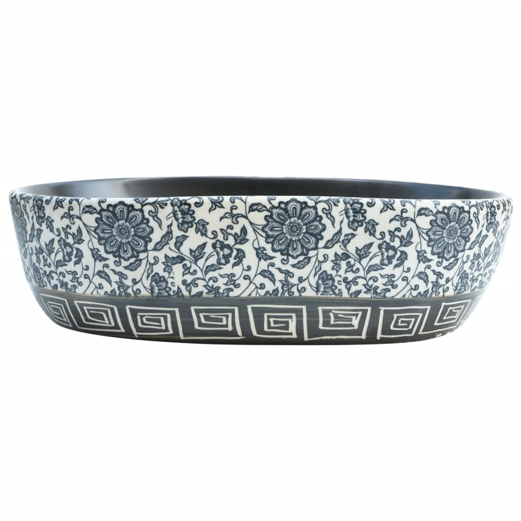 vidaXL Aufsatzwaschbecken Schwarz und Blau Oval 47x33x13 cm Keramik - Image 3
