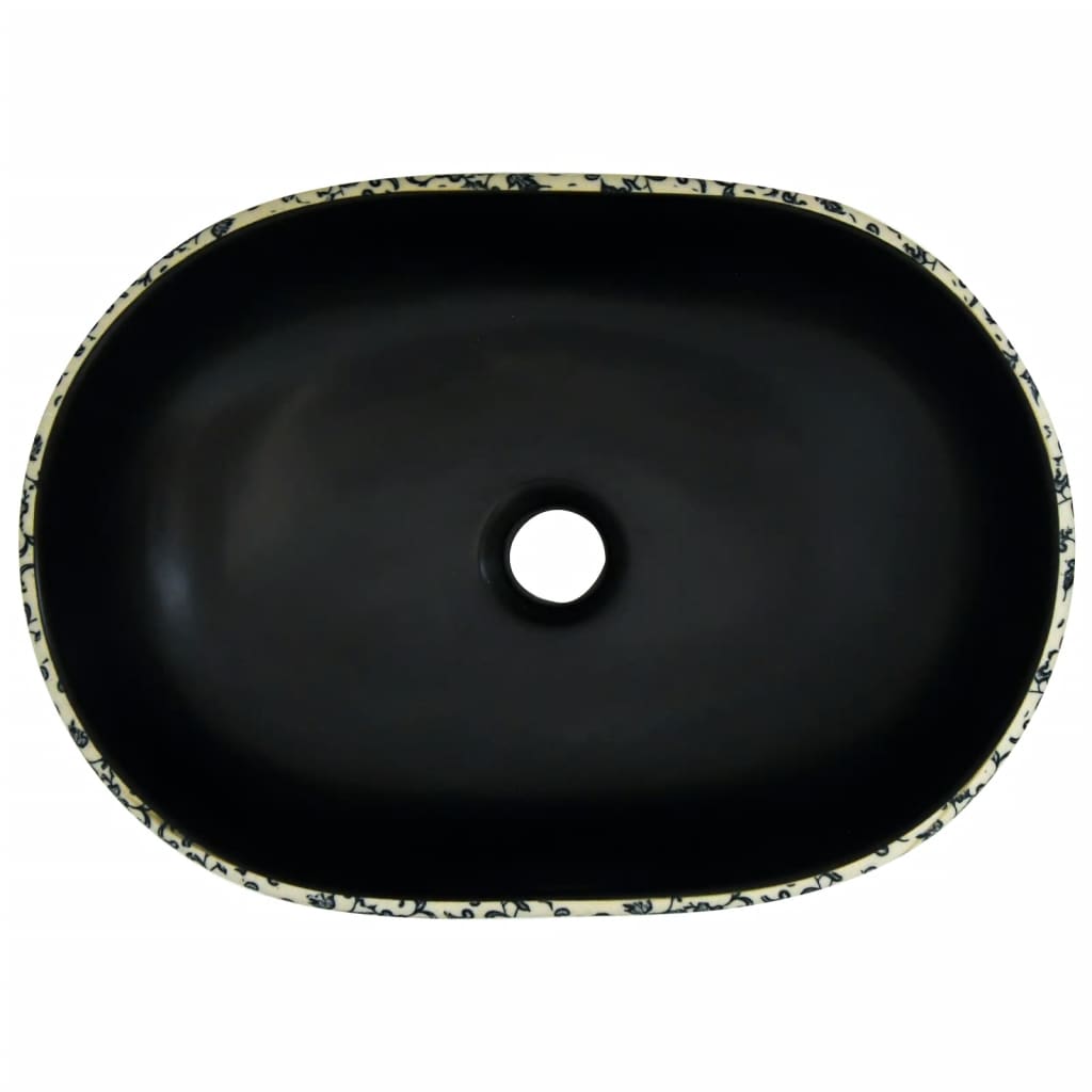 vidaXL Aufsatzwaschbecken Schwarz und Blau Oval 47x33x13 cm Keramik - Image 6