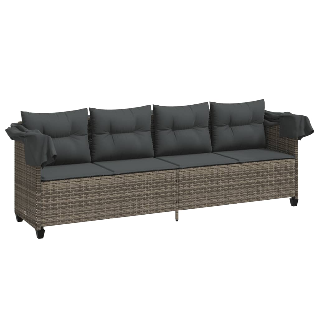 vidaXL Sonnenliege mit Dach und Kissen Grau Poly Rattan - Image 4