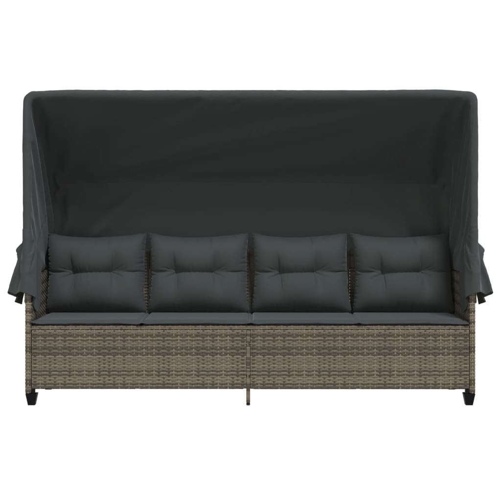 vidaXL Sonnenliege mit Dach und Kissen Grau Poly Rattan - Image 5