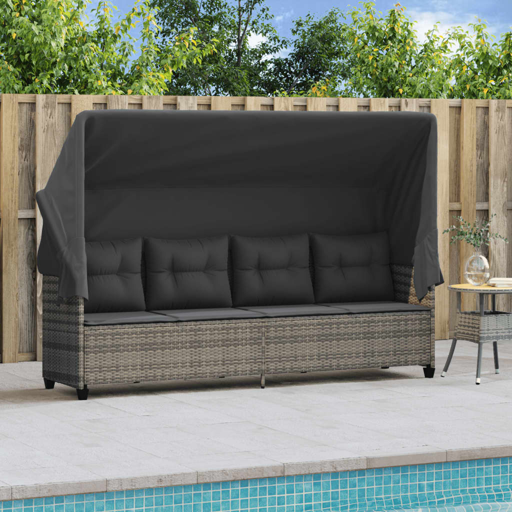 vidaXL Sonnenliege mit Dach und Kissen Grau Poly Rattan - Image 3