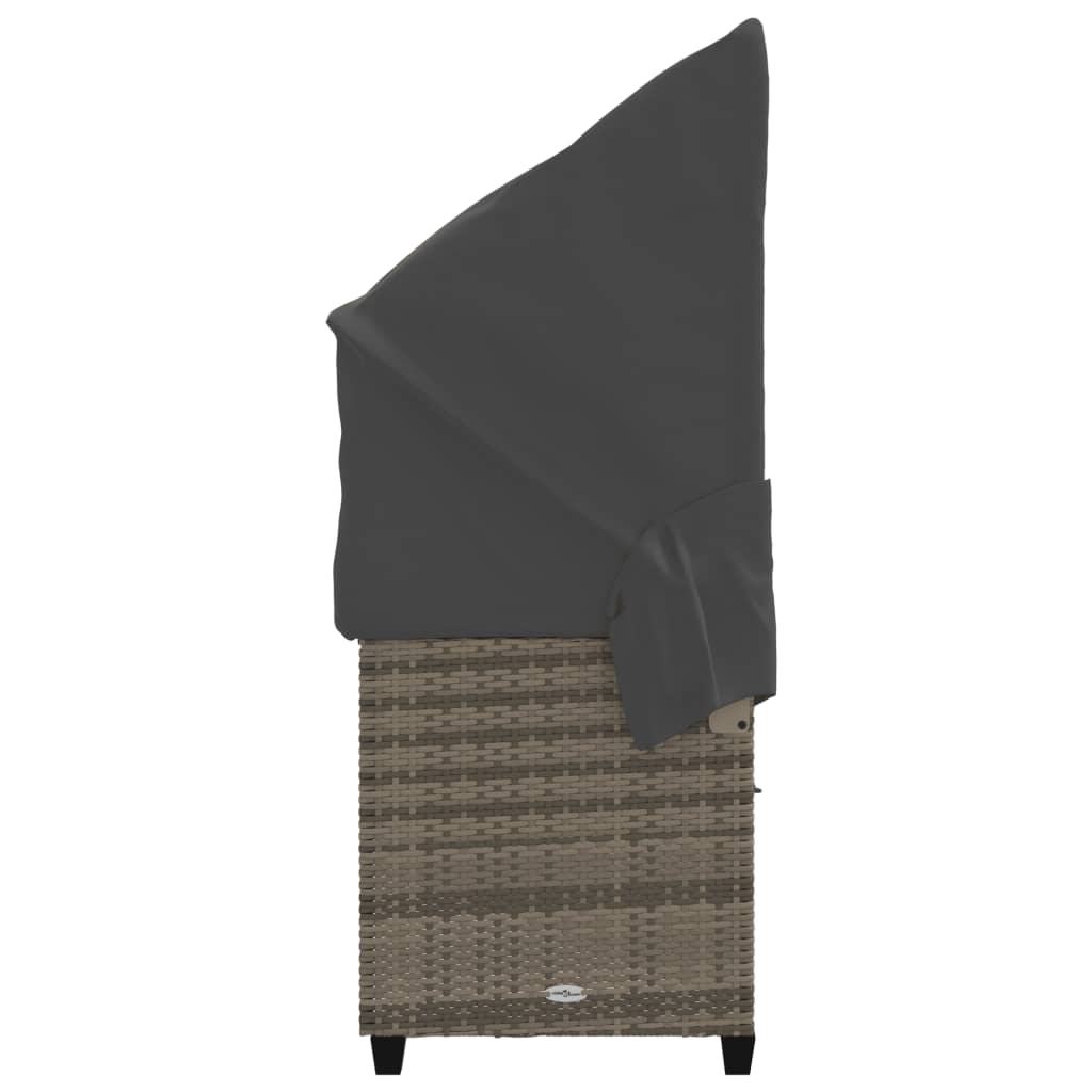 vidaXL Sonnenliege mit Dach und Kissen Grau Poly Rattan - Image 6