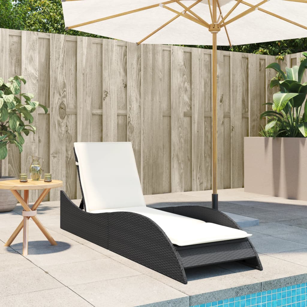 vidaXL Sonnenliege mit Auflage Schwarz 60x205x73 cm Poly Rattan - Image 3