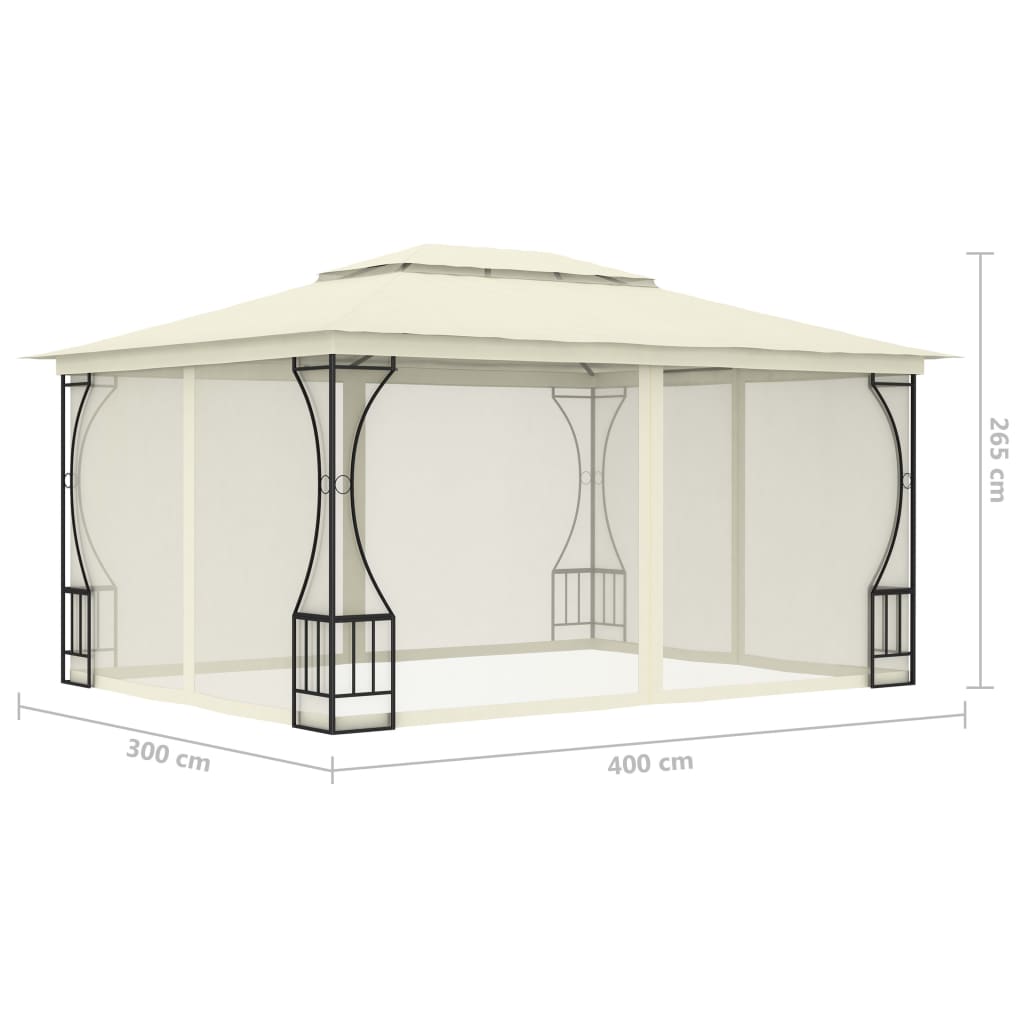 vidaXL Pavillon mit Netz 300x400x265 cm Creme - Image 6