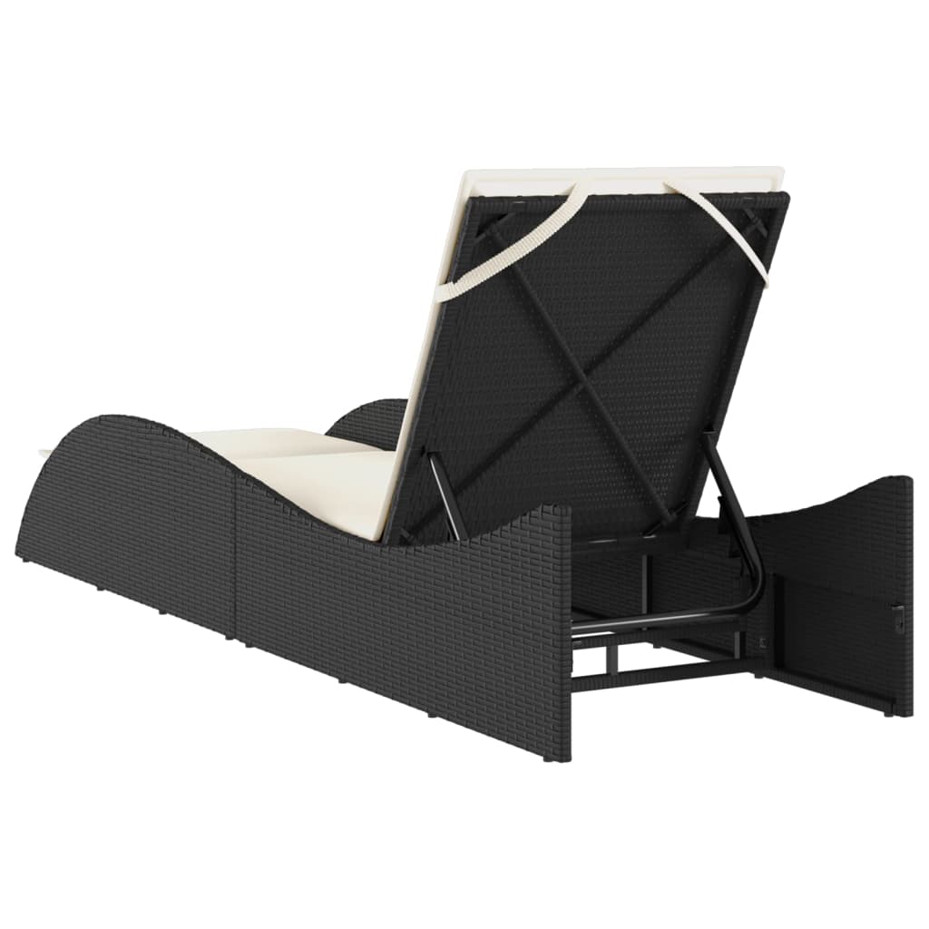 vidaXL Sonnenliege mit Auflage Schwarz 60x205x73 cm Poly Rattan - Image 6