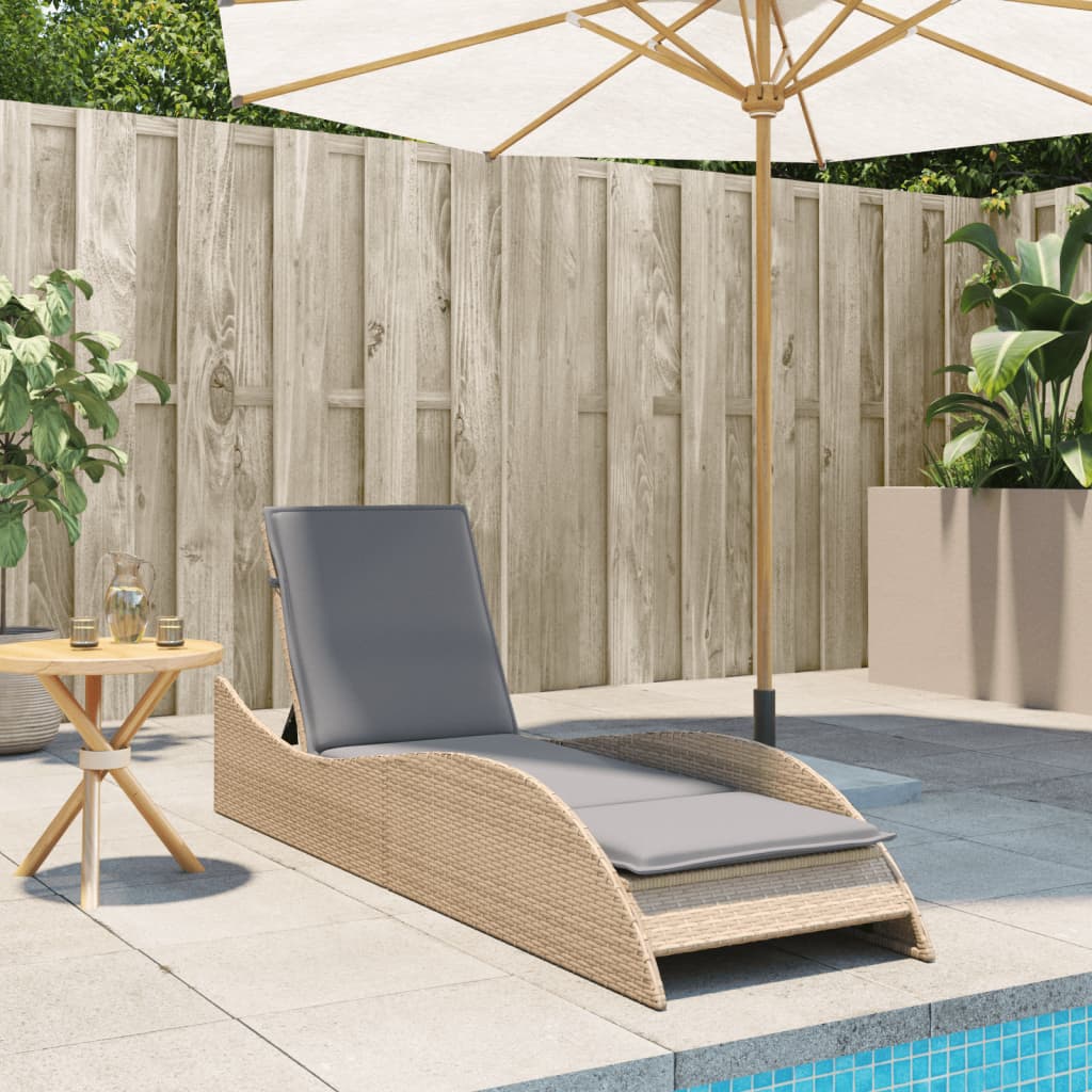 vidaXL Sonnenliege mit Auflage Beige 60x205x73 cm Poly Rattan - Image 3
