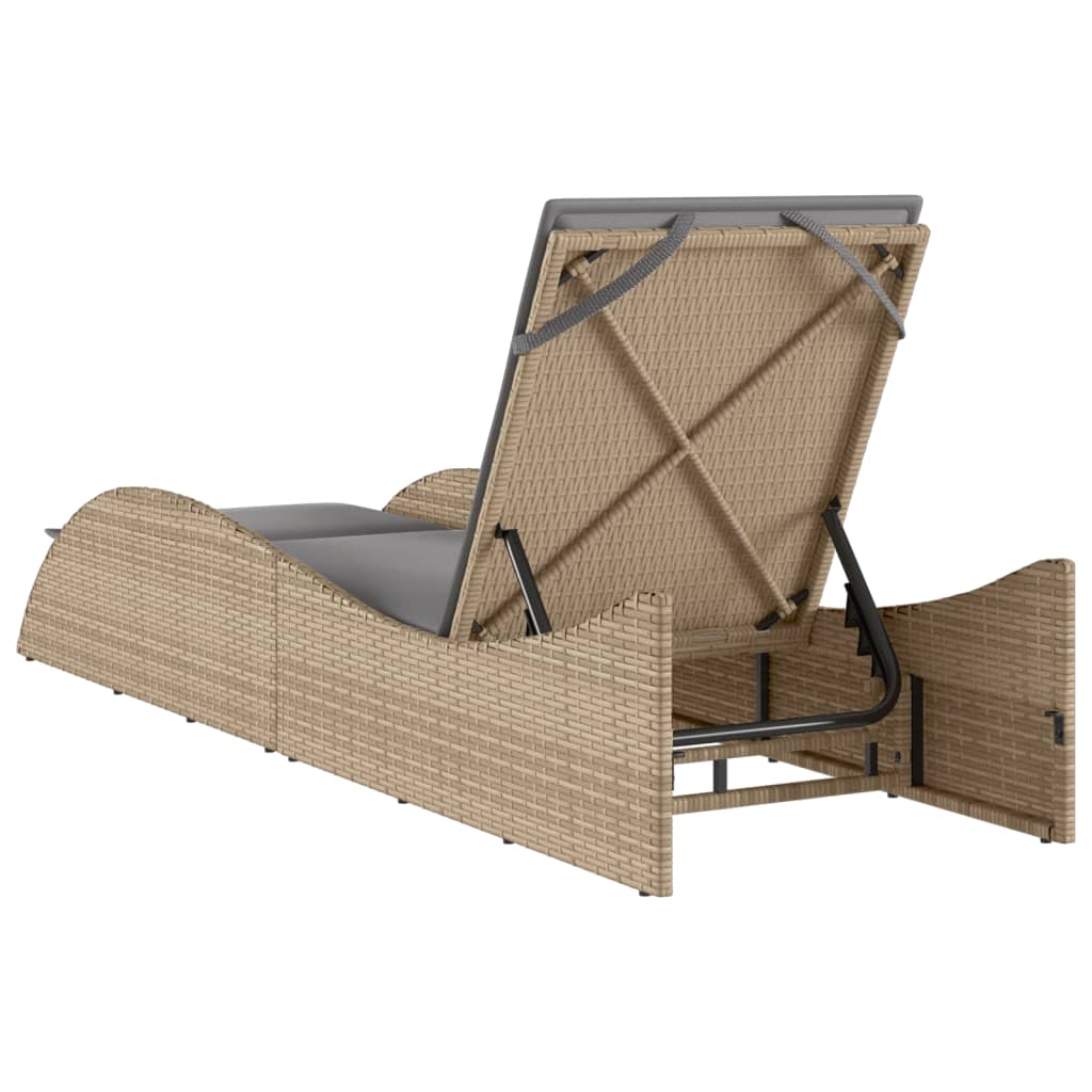 vidaXL Sonnenliege mit Auflage Beige 60x205x73 cm Poly Rattan - Image 6
