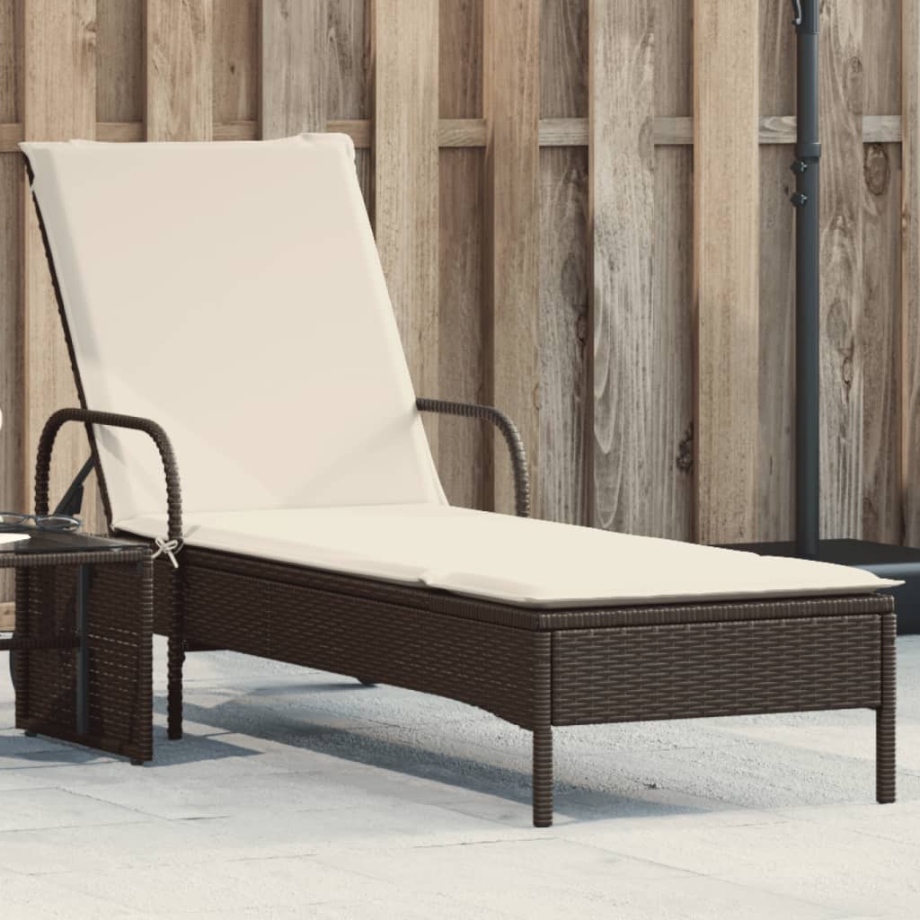 vidaXL Sonnenliege mit Rollen und Auflage Braun Poly Rattan