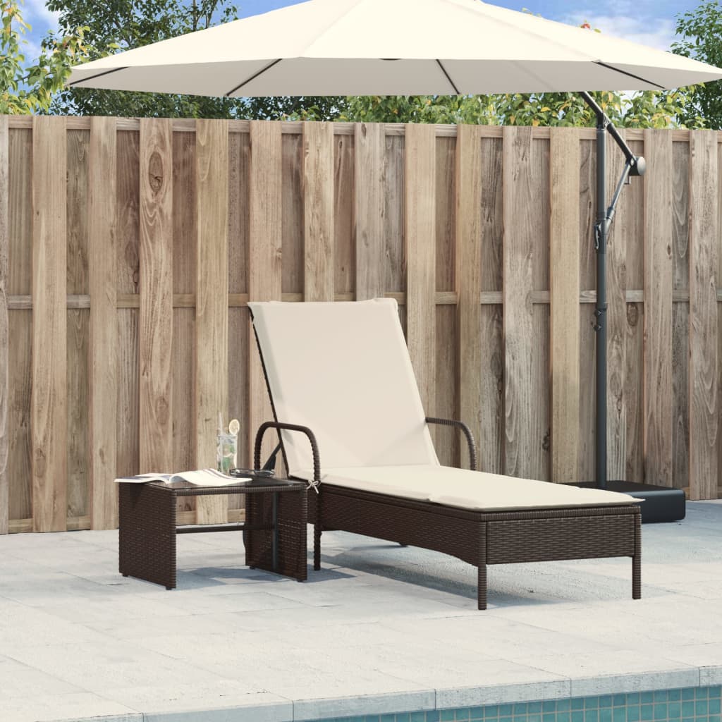 vidaXL Sonnenliege mit Rollen und Auflage Braun Poly Rattan - Image 3