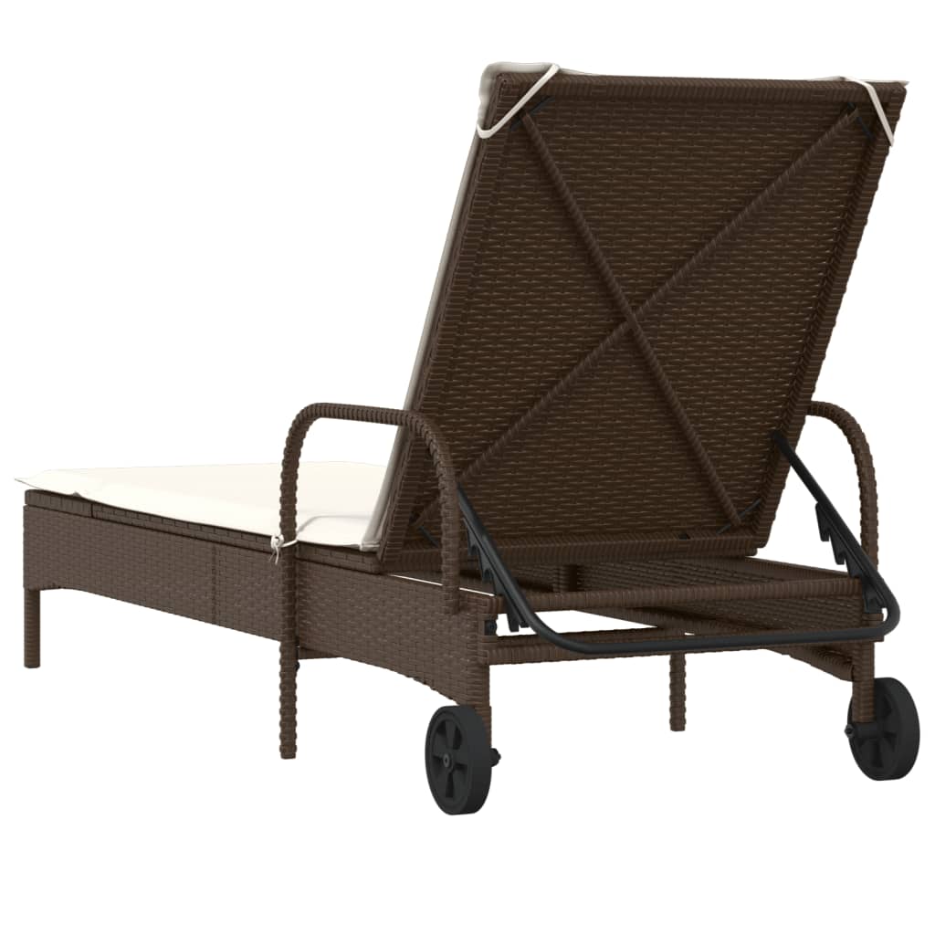 vidaXL Sonnenliege mit Rollen und Auflage Braun Poly Rattan - Image 6