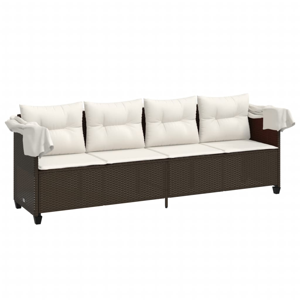 vidaXL Sonnenliege mit Dach und Kissen Braun Poly Rattan - Image 4