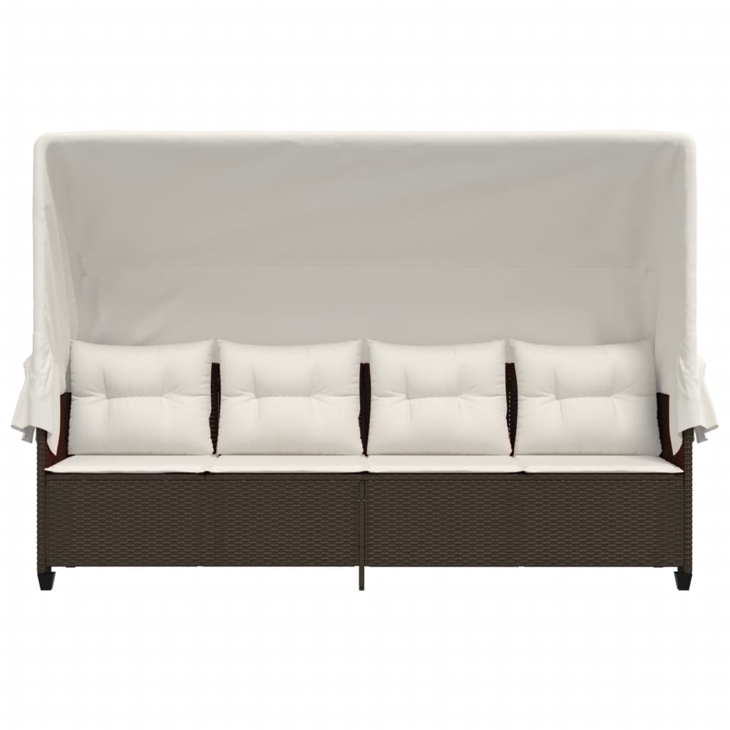 vidaXL Sonnenliege mit Dach und Kissen Braun Poly Rattan - Image 5