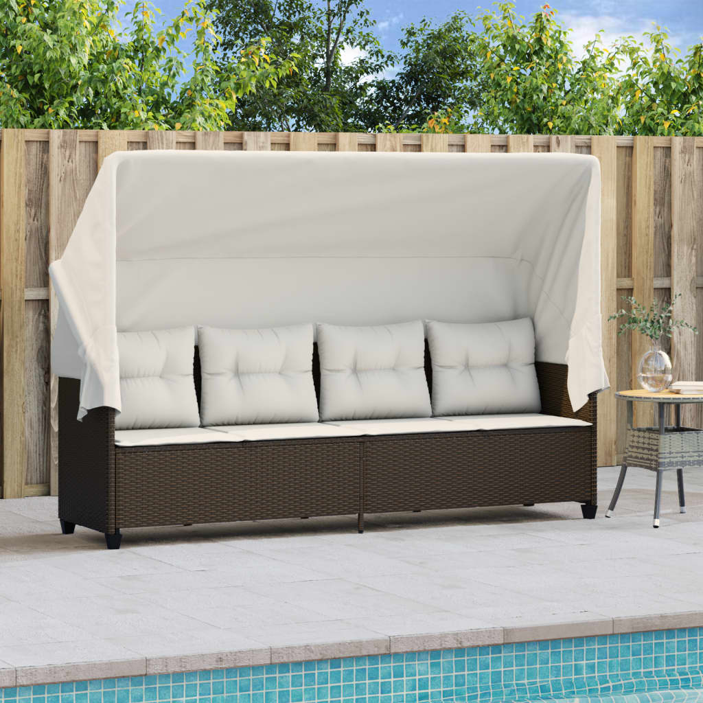 vidaXL Sonnenliege mit Dach und Kissen Braun Poly Rattan - Image 3