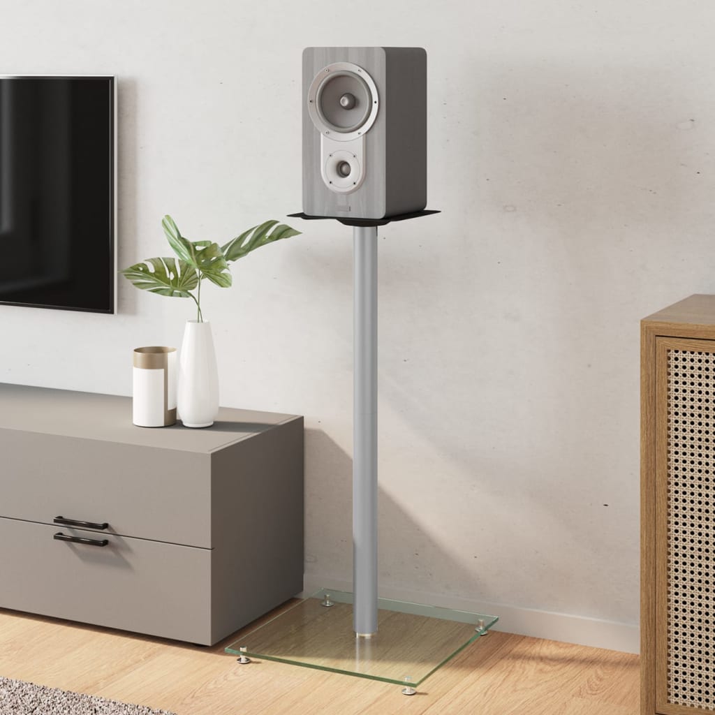 vidaXL Lautsprecher-Ständer 2 Stk. Silbern Hartglas 1 Säule - Image 3