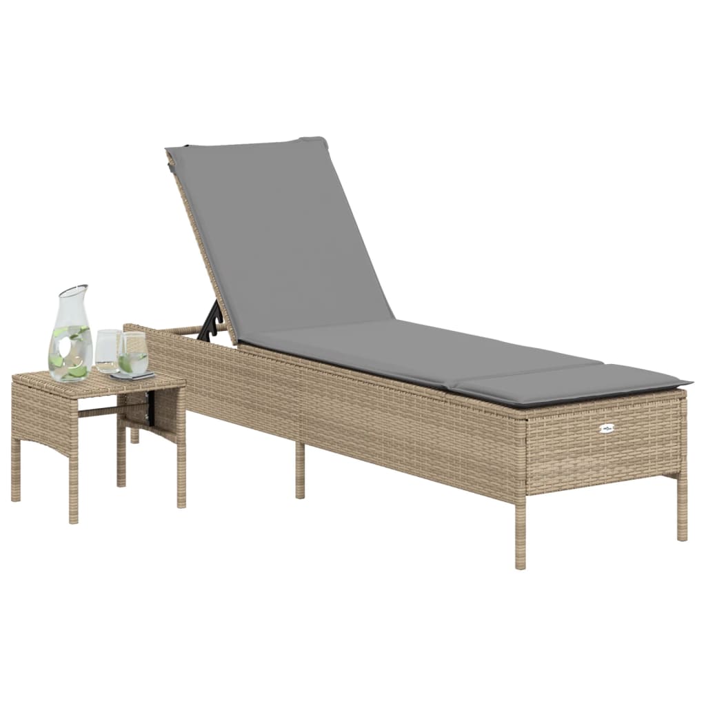 vidaXL Sonnenliege mit Tisch und Auflage Beige Poly Rattan - Image 3