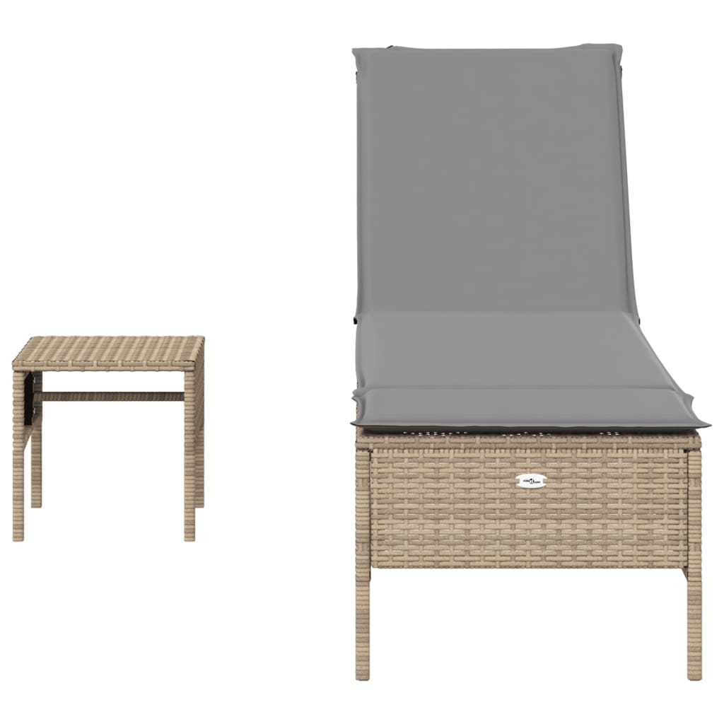 vidaXL Sonnenliege mit Tisch und Auflage Beige Poly Rattan - Image 4
