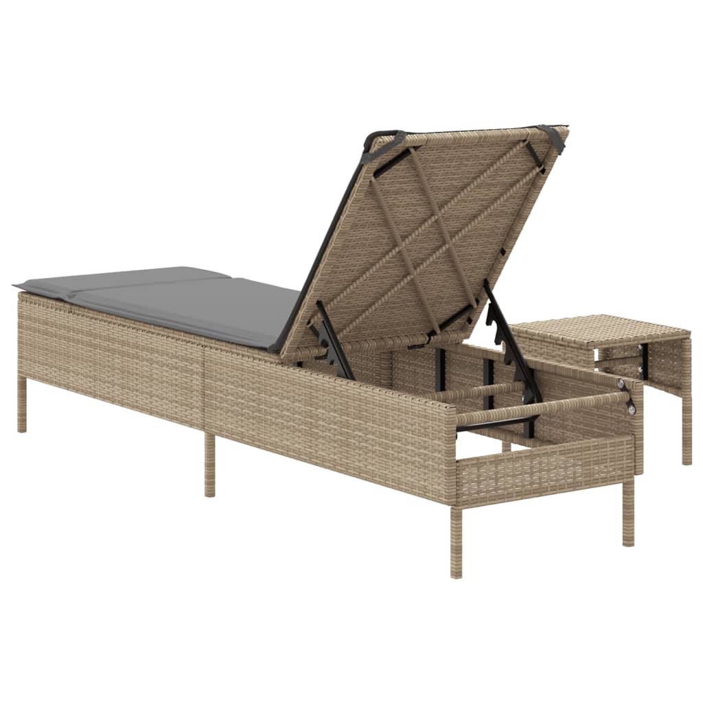 vidaXL Sonnenliege mit Tisch und Auflage Beige Poly Rattan - Image 6