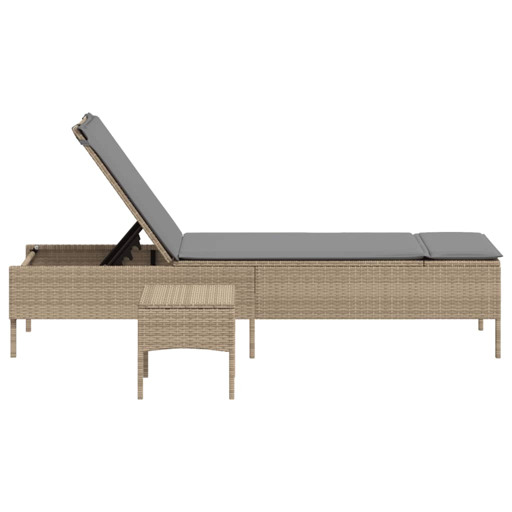 vidaXL Sonnenliege mit Tisch und Auflage Beige Poly Rattan - Image 5