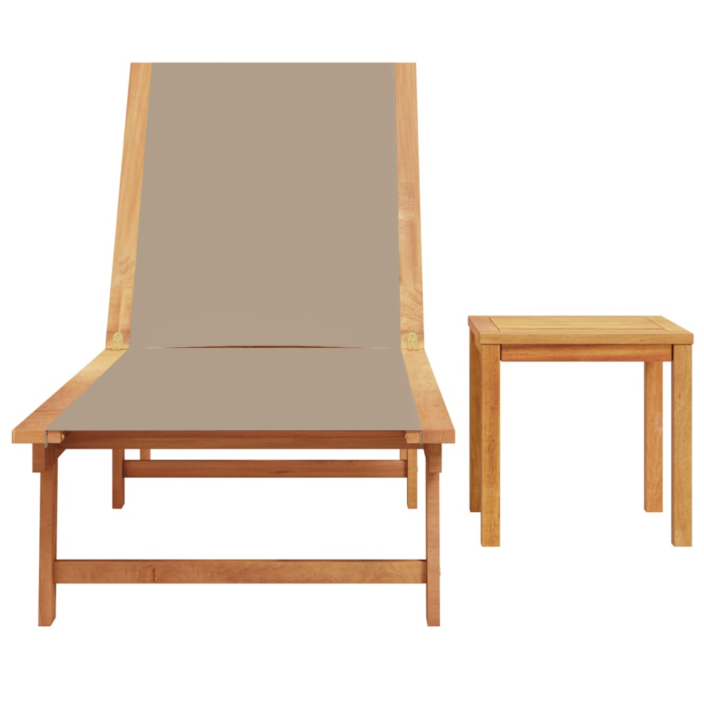 vidaXL Sonnenliege mit Tisch Taupe Massivholz Akazie und Textilene - Image 3