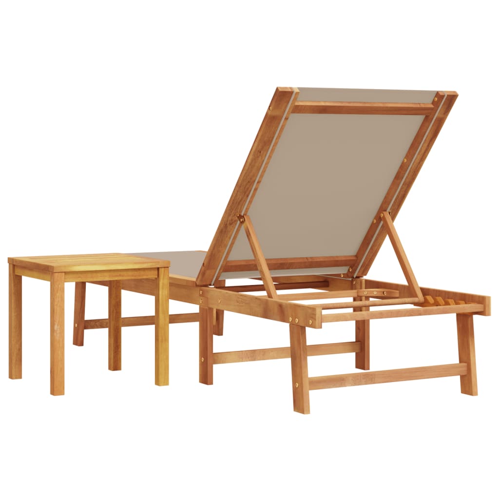 vidaXL Sonnenliege mit Tisch Taupe Massivholz Akazie und Textilene - Image 5