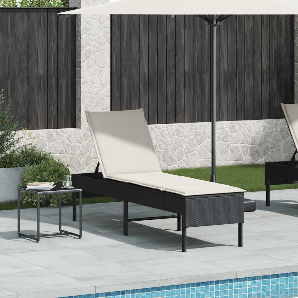vidaXL Sonnenliege mit Auflage Schwarz 55x200x44 cm Poly Rattan - Image 3