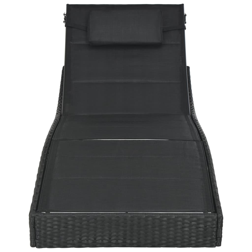 vidaXL Sonnenliege Poly Rattan und Textilene Schwarz - Image 3