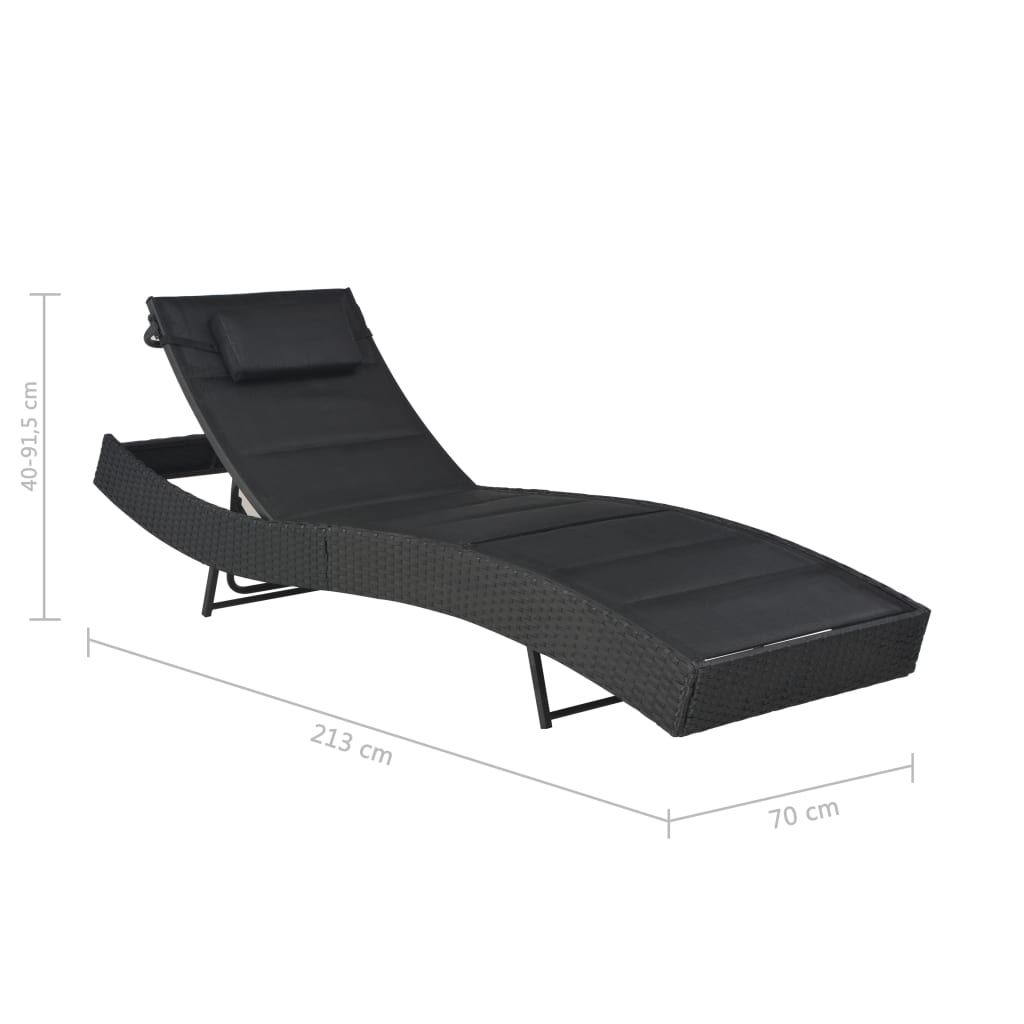 vidaXL Sonnenliege Poly Rattan und Textilene Schwarz - Image 6