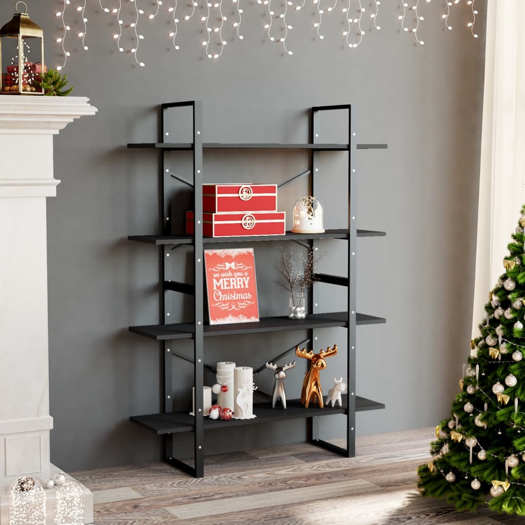 vidaXL Bücherregal 4 Fächer Grau 100x30x140 cm Holzwerkstoff