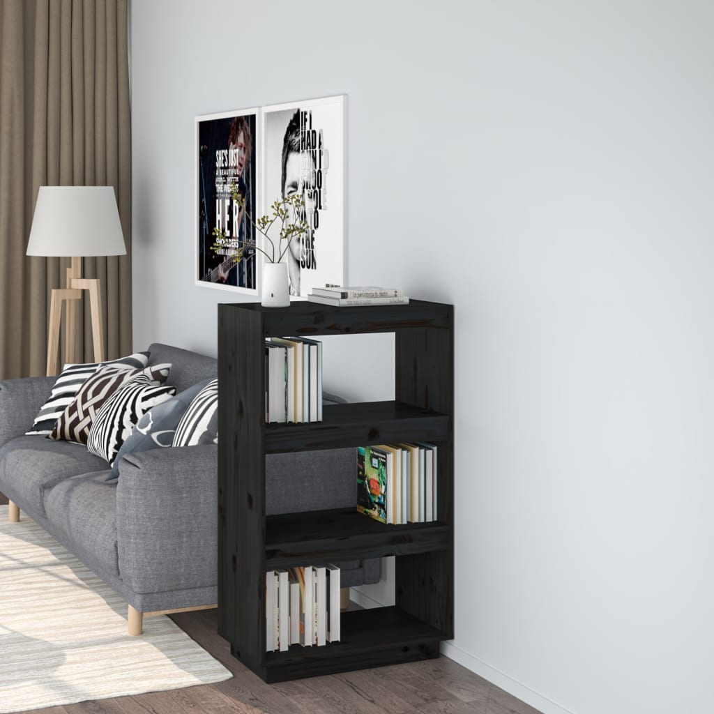 vidaXL Bücherregal/Raumteiler Schwarz 60x35x103 cm Massivholz Kiefer