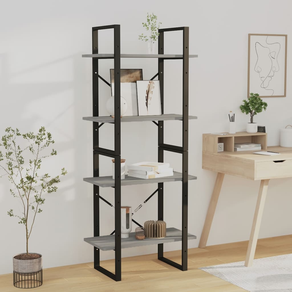 vidaXL Bücherregal 4 Fächer Grau Sonoma 60x30x140 cm Holzwerkstoff