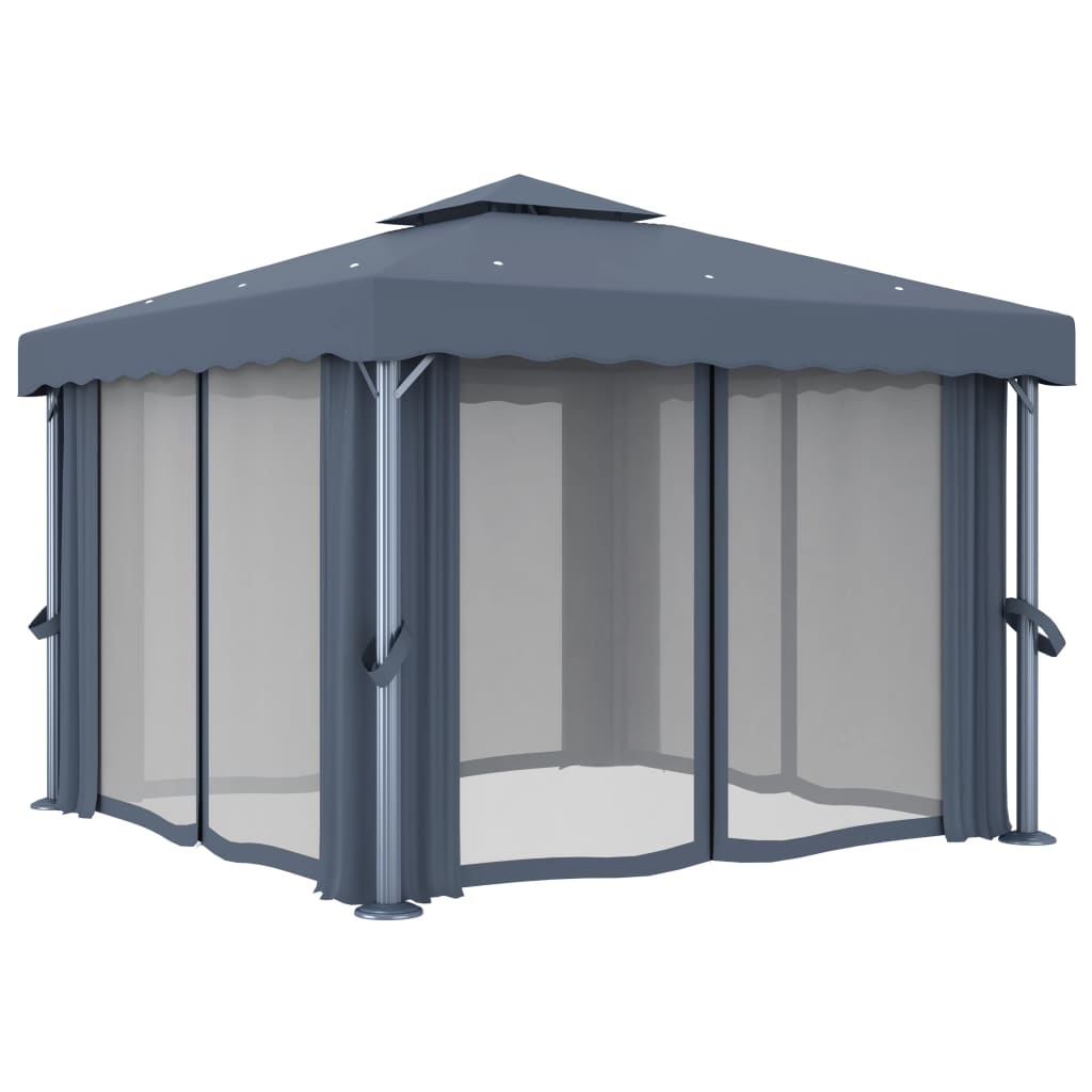 vidaXL Pavillon mit Vorhängen & LED-Lichterkette 3x3 m Anthrazit - Image 6