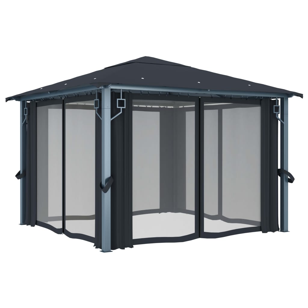 vidaXL Pavillon mit Vorhängen & LED-Lichterkette 3x3 m Anthrazit Alu - Image 6